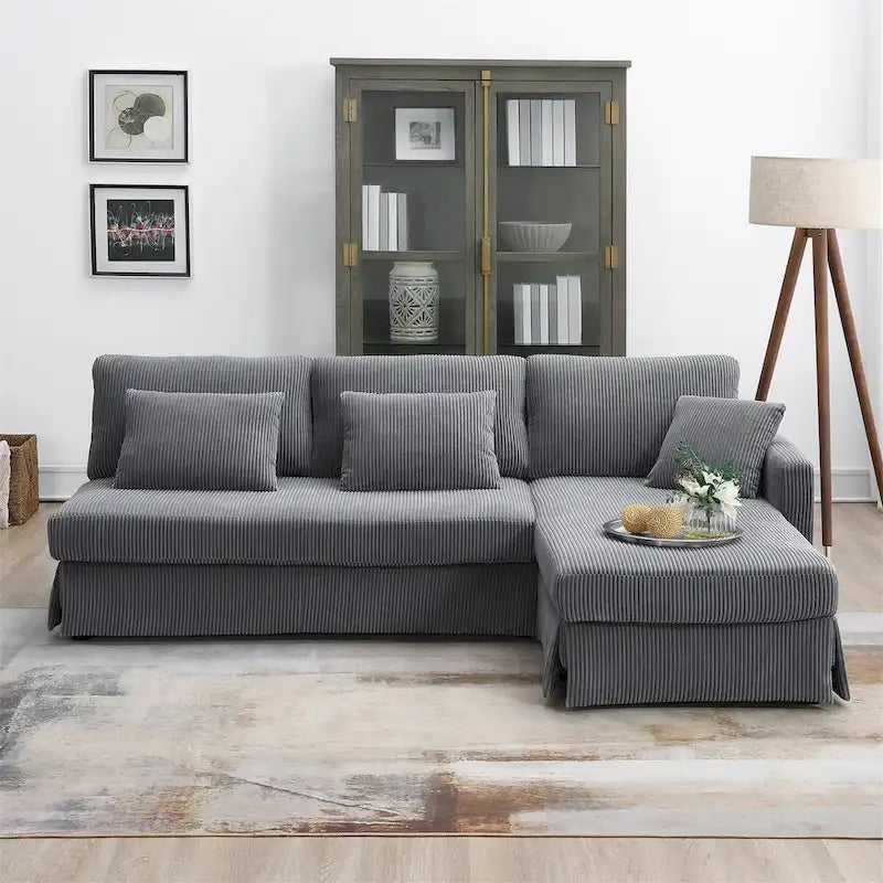 L-shaped Corduroy Sofa with Reversible Chaise