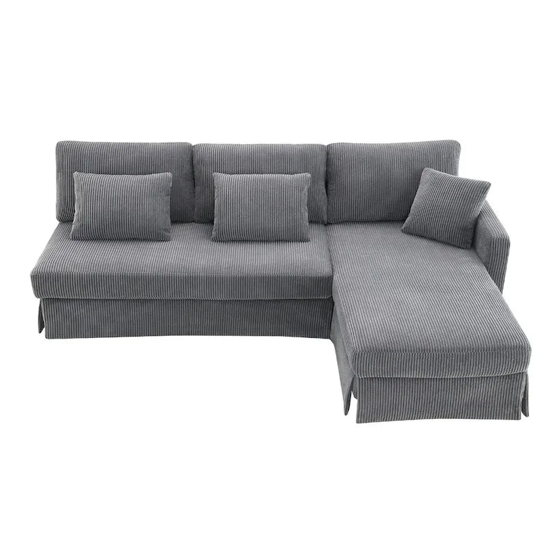 L-shaped Corduroy Sofa with Reversible Chaise