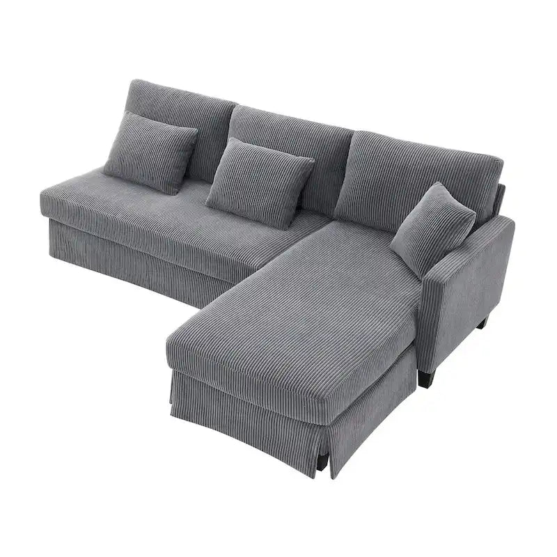L-shaped Corduroy Sofa with Reversible Chaise