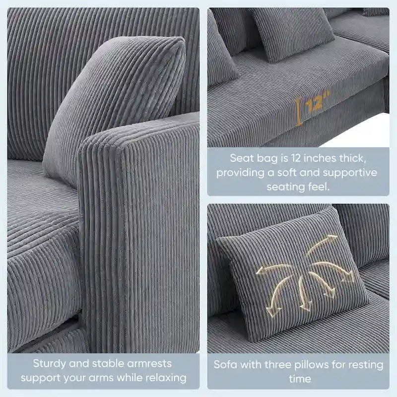 L-shaped Corduroy Sofa with Reversible Chaise