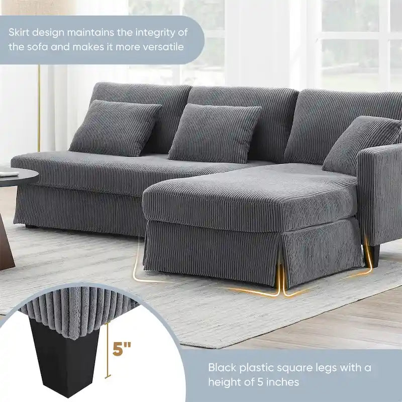 L-shaped Corduroy Sofa with Reversible Chaise