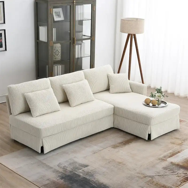 L-shaped Corduroy Sofa with Reversible Chaise