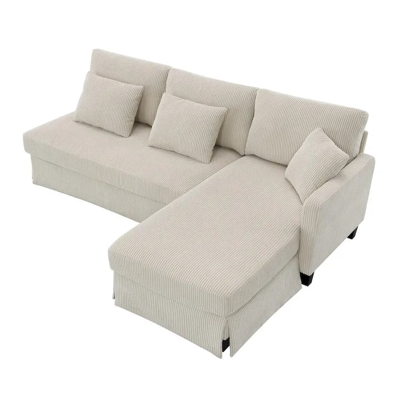 L-shaped Corduroy Sofa with Reversible Chaise