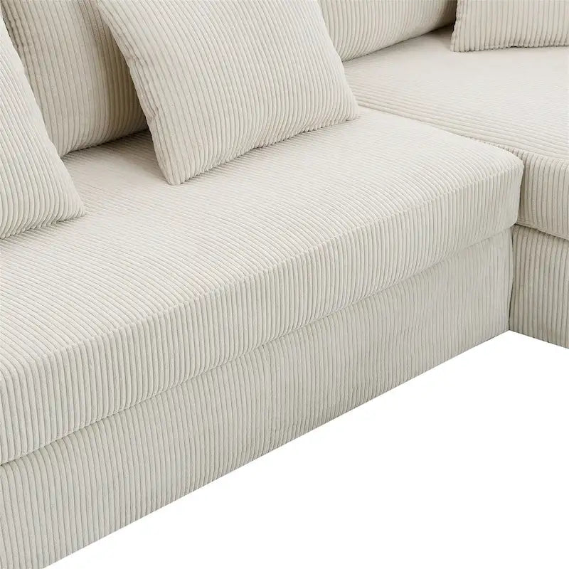 L-shaped Corduroy Sofa with Reversible Chaise