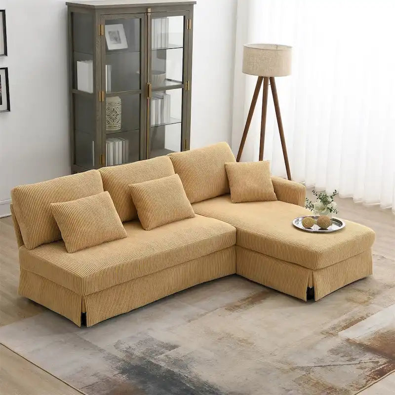 L-shaped Corduroy Sofa with Reversible Chaise