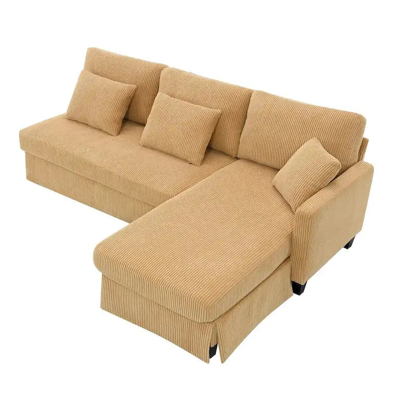 L-shaped Corduroy Sofa with Reversible Chaise