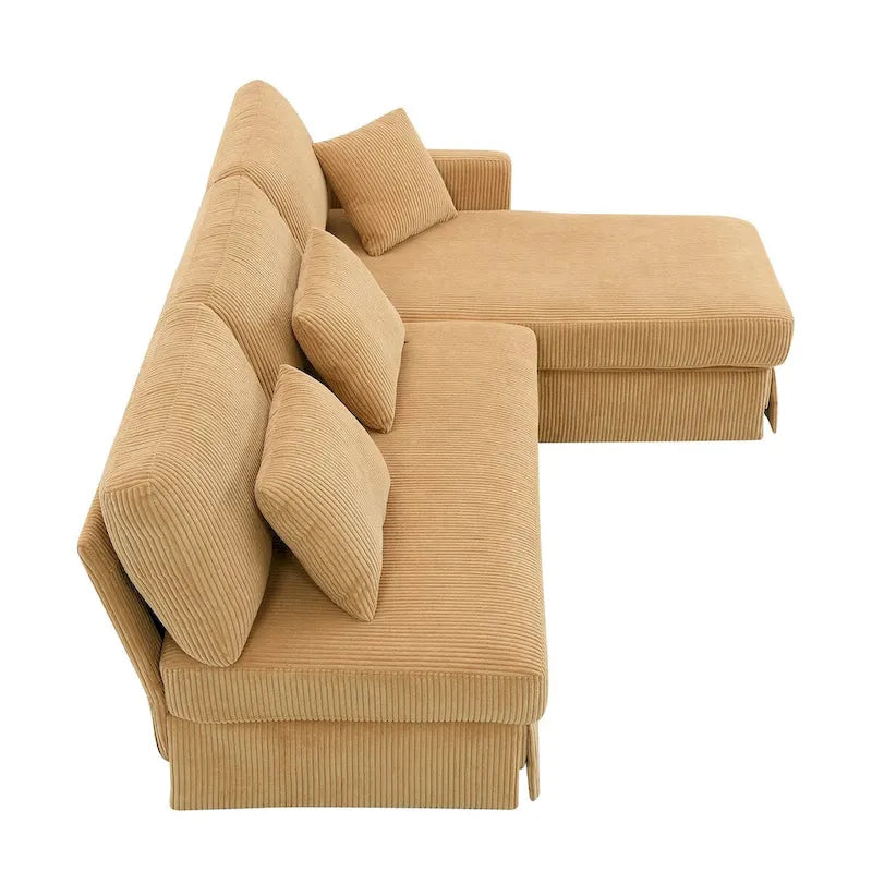 L-shaped Corduroy Sofa with Reversible Chaise