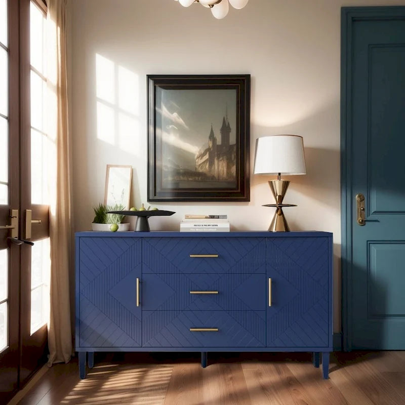 55-Inch Buffet Cabinet with Carved Surface - 2 Doors and 3 Drawers