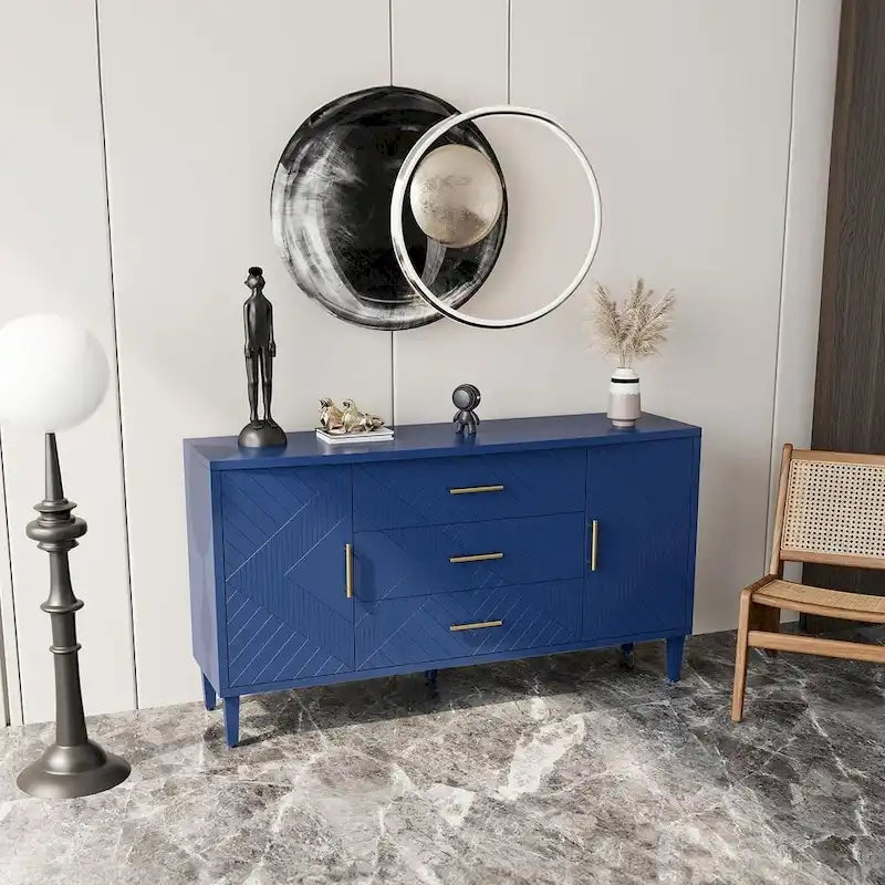 55-Inch Buffet Cabinet with Carved Surface - 2 Doors and 3 Drawers