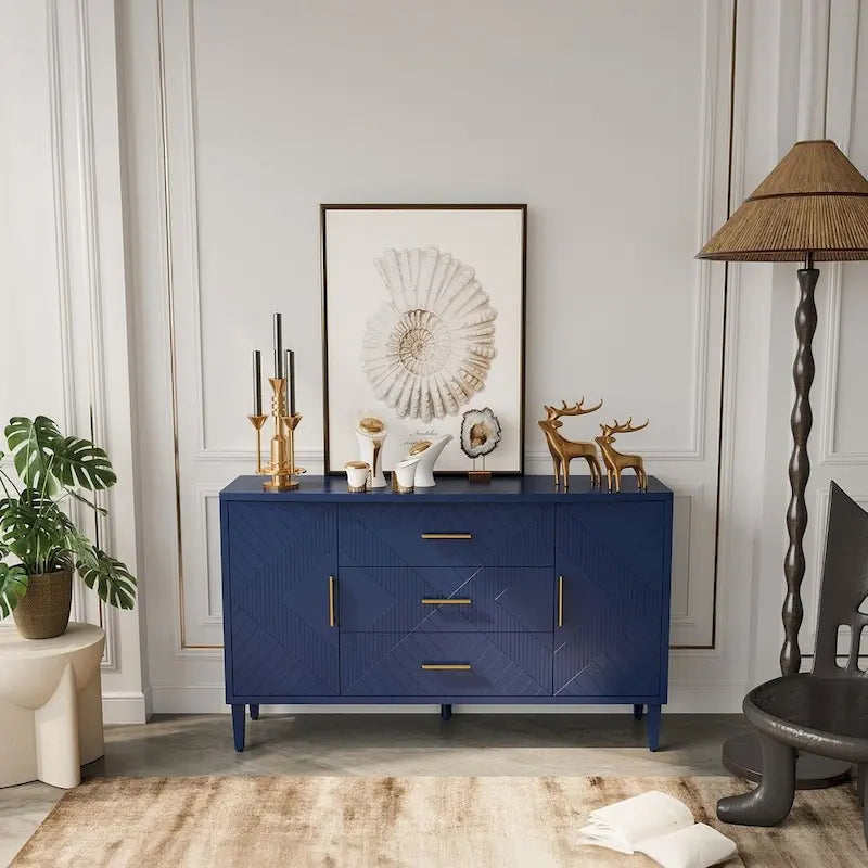 55-Inch Buffet Cabinet with Carved Surface - 2 Doors and 3 Drawers