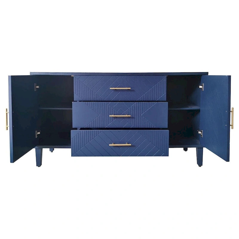 55-Inch Buffet Cabinet with Carved Surface - 2 Doors and 3 Drawers
