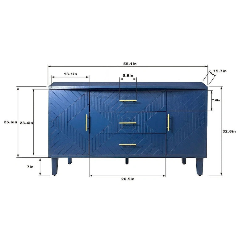 55-Inch Buffet Cabinet with Carved Surface - 2 Doors and 3 Drawers